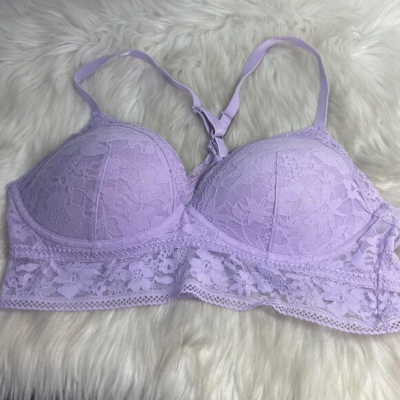 Victoria's Secret Lilac Lace Padded Halter Back Bralette Sz L - Picture 1 of 7
